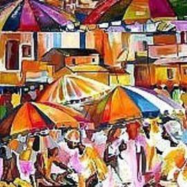 Ben Adedipe: 'Business as usual', 2013 Acrylic Painting, People. Artist Description:    African people, people, rain, umbrella rejoice, joy          ...