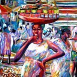 Ben Adedipe: 'Hawkers', 2013 Acrylic Painting, People. Artist Description:   African women, trader, market women     ...