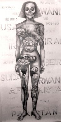 Susan Baquie: 'untitled', 2012 Pencil Drawing, War.  This began in response to war and to the terrible images of damaged children - as wars proceeded so did the names of the countries involved. ...
