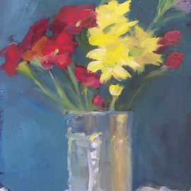 Susan Barnes: 'Flowers in Can', 2009 Oil Painting, Still Life. 