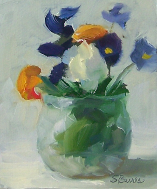 Artist Susan Barnes. 'Little Jar With Flowers' Artwork Image, Created in 2008, Original Painting Oil. #art #artist