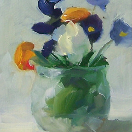 Susan Barnes: 'Little Jar with Flowers', 2008 Oil Painting, Still Life. Artist Description:   Oil on paper, 5. 75 x 4. 75 inches  ...