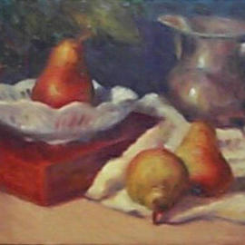 Susan Barnes: 'Pewter and Pears', 2002 Oil Painting, Still Life. 