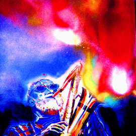 Barry Boobis: 'Sonny Rollins painting artwork Talking to God', 2012 Acrylic Painting, Music. Artist Description:    Sonny Rollins communes with the Lord, as a Universe of Expression erupts from his horn                                                   ...