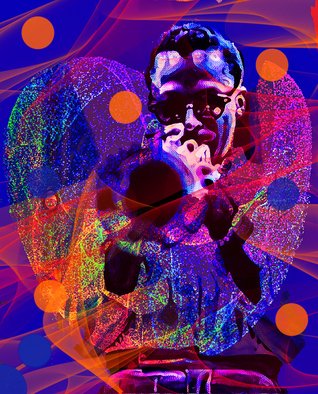 Barry Boobis: 'blue vibrations take 2 miles', 2016 Mixed Media, Music. 2nd Movement in Blue Vibrations series of jazz legend Miles Davis.  In your face  60 s Miles. . Ultra cool . . The blue vibrations swirl and take abstract forms emerging from the trumpet...