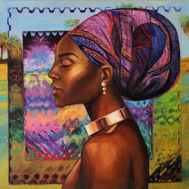 Svetlana Belova: 'gold of africa 2', 2020 Oil Painting, Figurative. Artist Description: Portrait of a beautiful dark- skinned woman in a turban on an abstract background in the author s ethno- house style...