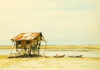 Jonathan Benitez: 'House on a Seashore', 2011 Watercolor, Beach.   tropical image with strong asian sunlight.  ...