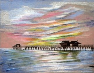 Ron Berry: 'Pastel Sky Over the Pier 3', 2012 Pencil Drawing, Beach. 