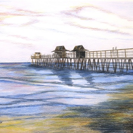 Ron Berry Artwork Peaceful Pier, 2015 Pencil Drawing, Beach