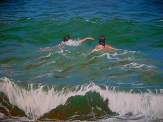 Bessie Papazafiriou: 'Two Swimmers II', 2005 Oil Painting, Seascape. 
