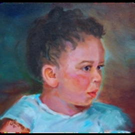 Beverly Dudley: 'Caleb  Little Boy Blue', 2016 Oil Painting, Portrait. Artist Description:  Caleb R. DudleyEighteen months he is already interested in anything musical.I am sure we will literally hear more from Caleb as he matures into a musically talented young man. ...