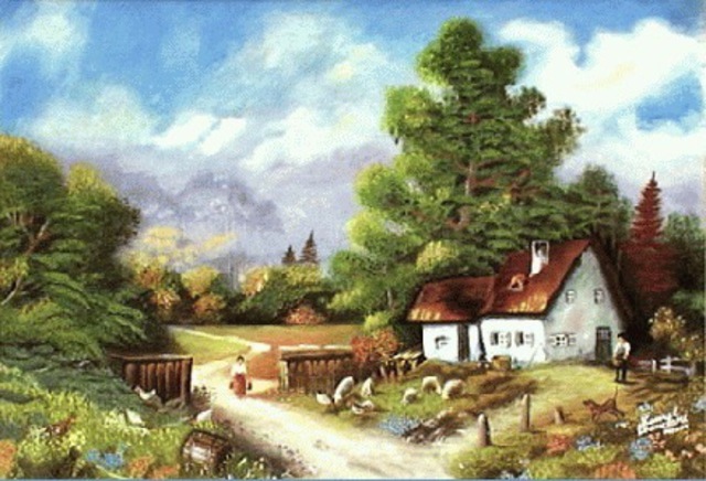 Kamal Bhandari  'My Village', created in 2006, Original Watercolor.