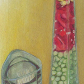 Kamal Bhandari: 'Pickle Bottle', 2007 Oil Painting, Still Life. Artist Description:  Chinese pickle- bottle and tooth- pick box which sit proudly at the centre my dining table.  ...