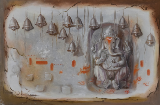 Artist Durshit Bhaskar. 'Ganesha Vighnahara' Artwork Image, Created in 2015, Original Painting Oil. #art #artist