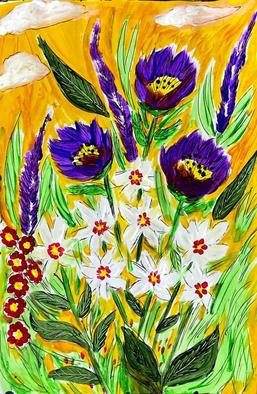 Bhuvaneswari Rajendran: 'summer flowers', 2021 Acrylic Painting, Seasons. Hot Summer feel with flowers that brightens the day and cools it even when its very hot, there s gentle breeze to soothe...
