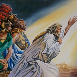 Jim Collins: 'pauls conversion', 2024 Oil Painting, Christian. Artist Description: Paul is blinded by the Lord and converted on his way to Damascus to persecute Christians from Acts 9...