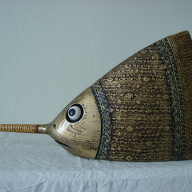 Bogdan Lachowicz: 'Spear Gold Fish', 2014 Mixed Media Sculpture, Fish. Artist Description:  sculpture, wood, mixted media, painted, one of kind ...