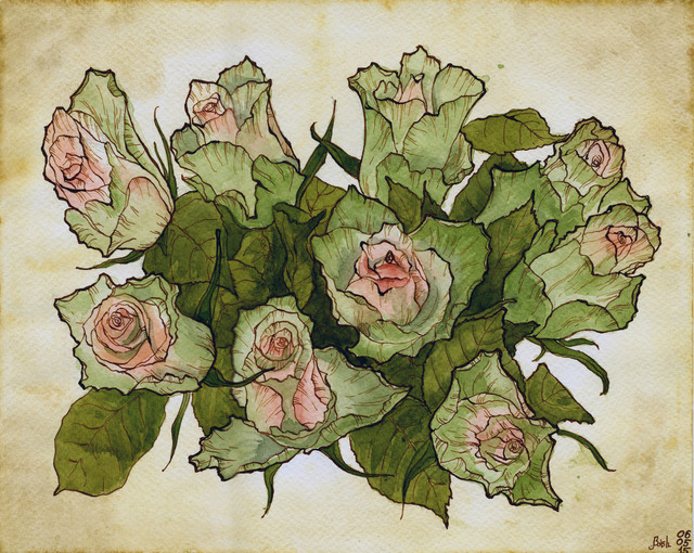 Julia Bolshakova  'Roses', created in 2015, Original Drawing Ink.