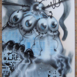 Helge W. Steinmann A.k.a. Bomber: 'Manic Robot 2', 2008 Other Painting, Psychedelic. Artist Description:  Graffiti Art, Urban Art, Aerosol Art, Spraycan on canvas                 ...