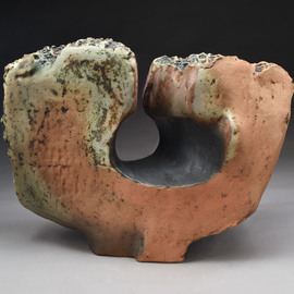 Robert Pulley: 'Conic Oculus', 2019 Clay Sculpture, Abstract. Artist Description: The term oculus refers to the conical piercing of this simple form that frames a view.  This could be installed outdoors on a patio or in a garden.  A hole in the bottom can anchor it to a stone or steel plate for stability.  Hardware available on request. ...