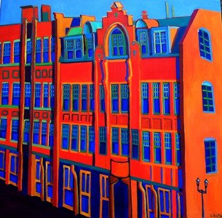 Debra Bretton Robinson: 'queen anne', 2017 Acrylic Painting, Landscape. Architecture, painting, building, windows, details, Lowell, MA, Massachusetts, red, orange, blue...