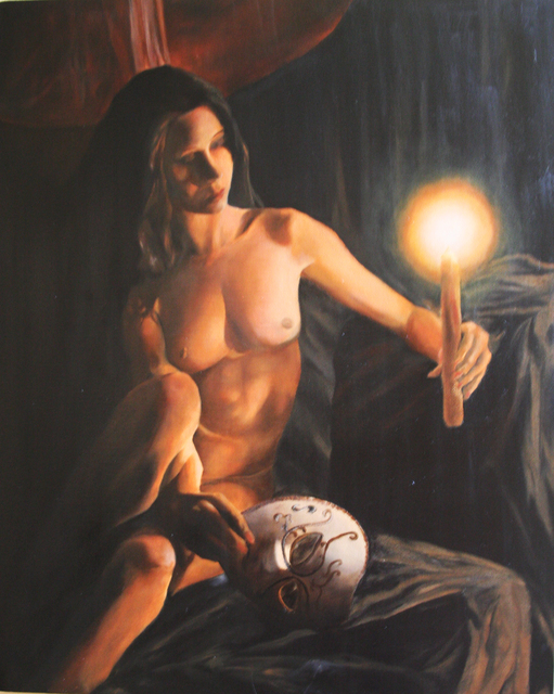 Artist Brett Roeller. 'Candle And Mask' Artwork Image, Created in 2009, Original Painting Oil. #art #artist