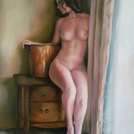 Brett Roeller: 'waiting', 2011 Oil Painting, nudes. Artist Description: Oil on Canvas, Gallery Wrapped, 18- 22  Amber Varnished...