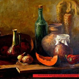 Slava Buneev: 'still life with a pumpkin', 1998 Oil Painting, Still Life. Artist Description: still life, pumpkin, Russian Academic Art, Buneev...