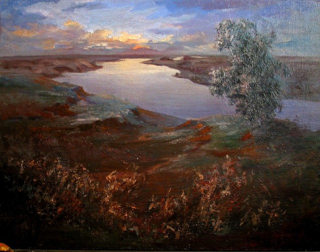 Slava Buneev  'Sunrise Over The River', created in 1995, Original Painting Oil.