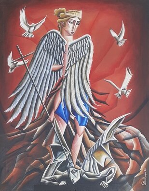 Carlos Duque: 'archngel miguel', 2020 Oil Painting, Kabbalah. Saint Michael is one of the seven archangels and is among the three whose names appear in the Bible: Michael, Gabriel and Raphael. The Holy Church gives Saint Michael the highest place among the archangels and calls him A<< Prince of the celestial spiritsA>> , A<< chief or head of the celestial militiaA>> ...