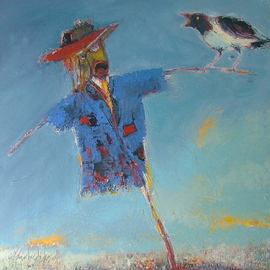 Carlos Pereira Da Silva: 'scare crow ', 2009 Acrylic Painting, Abstract Figurative. Artist Description:   Scarecrow fight with birds ...