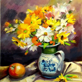 Calin Bogatean: 'Apple and  flowers', 2011 Oil Painting, Floral. Artist Description:     Oil on canvas    ...