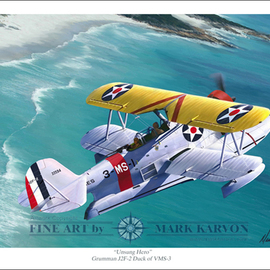 Mark Karvon: 'Unsung Hero Grumman J2F Duck', 2007 Other Painting, Airplanes. Artist Description:  Grumman J2F Duck World War II Aviation Art PrintWhat was the greatest airplane of WWII? Well if you were an downed airman and spent several days adrift at sea the answer might be the airplane that rescued you. The Grumman Duck was one such plane. This print ...