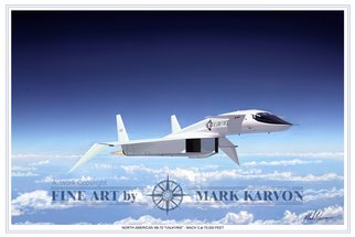 Mark Karvon: 'XB70 Valkyrie Mach 3 at 70000 Feet', 2006 Other Painting, Airplanes.  North American XB- 70 Valkyrie Bomber Aviation Art Print.Designed and constructed during the Cold War, the Valkyrie first flew in 1964. The United States issued a requirement for a heavy bomber capable of cruising at Mach 3 with range enough to reach the USSR to deliver a nuclear weapon...