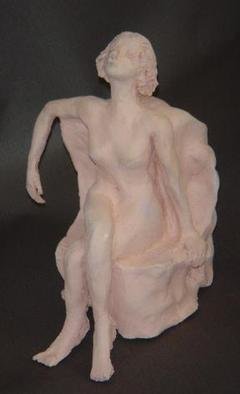Bobbie Newman: 'Sun Bather', 2005 Ceramic Sculpture, nudes. Nude bisque female figure seated, facing the sun. Delicate limbs, art deco feel. Felt protectors on bottom...