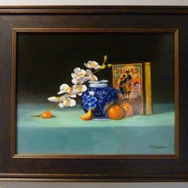 Dennis Chadra: 'Blue Vase And Drums', 2011 Oil Painting, Still Life. Artist Description:  Blue Vase, Books, Still Life, Oil on Linen, ...