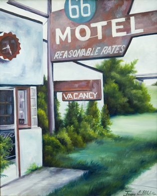 James Hill: 'Route 66 Motel', 2005 Oil Painting, Landscape.  A painting of the famous Route 66 Motel, now gone. ...