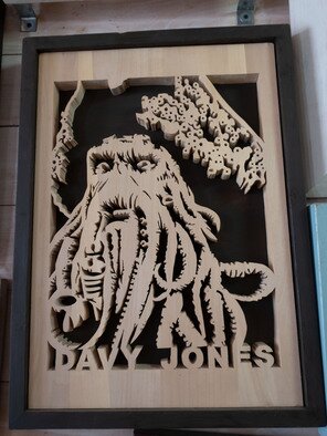 Charlie Tu: 'Davy Jones', 2022 Wood Sculpture, Portrait. The carved character comes from Davy Jones in Pirates of the Caribbean.  It is a 3D style portrait woodcaving artwork, which is made on willow and handmade with sculpting tools. ...