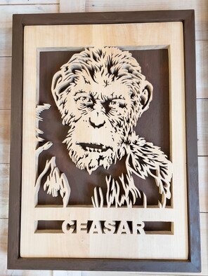 Charlie Tu: 'caesar rise of planet of apes', 2022 Wood Sculpture, Portrait. The inspiration comes from the famous movie character chimpanzee Caesar.  It is a 3D style portrait woodcaving artwork, which is made on willow and handmade with sculpting tools. ...