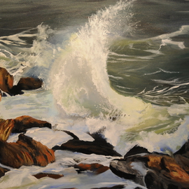 Christine Cousart: 'Majestic Ocean', 2020 Acrylic Painting, Seascape. Artist Description:  ocean smashing on rocks, seascape, ocean scene, rocks and ocean, sea and rocks, waves smashing on rocks, waves ...