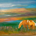 Chris Jehn: 'Mother and Son Palamino horses', 2014 Acrylic Painting, Animals.  Palomino horses in abstract landscape, mare and colt. Original acrylic painting on wrapped canvas. Ready to hang with a gold edged wrap frame. Original art by Chris Jehn...