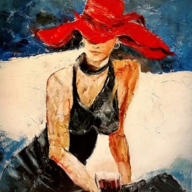Christian Mihailescu: 'lady with the red hat', 2019 Acrylic Painting, Portrait. Artist Description: ORIGINAL ACRYLIC PAINTING on CANVAS Size: 24x24   Date: 2011Medium  original : acrylic   varnish on gallery stretched cotton canvas  staples are on back, not on sides . Painted sides - can be exposed without frame .Price: 445  + shipping Additional Info: - On demand i? 1/2different size - yes- signature- front and back- title and ...