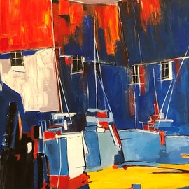 Christian Mihailescu: 'old harbor boats', 2019 Acrylic Painting, Abstract Landscape. Artist Description: Old boats in the old harbor...