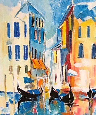 Christian Mihailescu: 'venice', 2019 Acrylic Painting, Landmarks. Luminous, modern landscape in Venice. Old buildings, gondolas, and dreams. Mostly knife application. ...