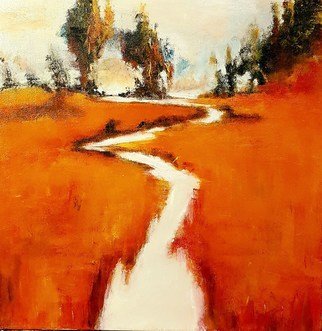 Christian Mihailescu: 'walk in the meadow', 2017 Acrylic Painting, Abstract Landscape. Summer field walk in the orange sea of grass. Mixed strokes and knife technique. ...