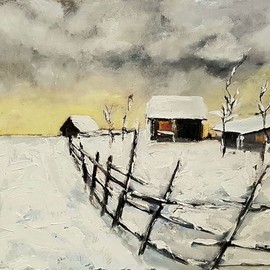 Christian Mihailescu: 'winter is here', 2018 Acrylic Painting, Landscape. Artist Description: Once upon a time in a small village. Mixed technique  paint strokes and knife . ...
