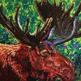 Cindy Pinnock: 'Moose', 2017 Oil Painting, Wildlife. Artist Description: Bull Moose, Moose, wildlife art, Moose portrait, nature, trophy antlers, wildlife, western, original, oil, painting, contemporary, Teton, moose, hunting...