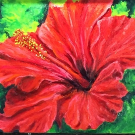 Cindy Pinnock: 'red hibiscus', 2018 Oil Painting, Floral. Artist Description: Big Bold Color.  Flower and flow. ...