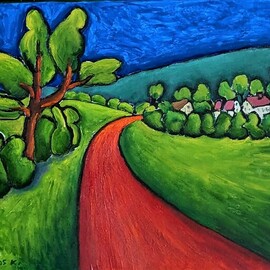 painting red road painting By Krisztina Lantos 