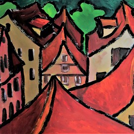 Krisztina Lantos: 'tuebingen roofs', 2019 Acrylic Painting, Landscape. Artist Description: Somehow, I am fascinated by old town roofs.  These are the roofs of the mediaeval town Tuebingen in Southern Germany.PAINTING ON PAPER ...